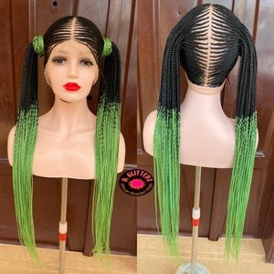 AFRICAN BRAIDED TWO PONYTAIL CONROW WIG ON FULL LACE
